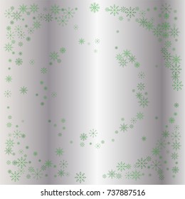 Christmas snow powder frame or border of a random scatter snowflakes on a silver background. Snow explosion. Ice storm.