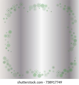 Christmas snow powder frame or border of a random scatter snowflakes on a silver background. Snow explosion. Ice storm.