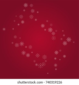 Christmas snow powder frame or border of a random scatter snowflakes on a red background. Snow explosion. Ice storm.