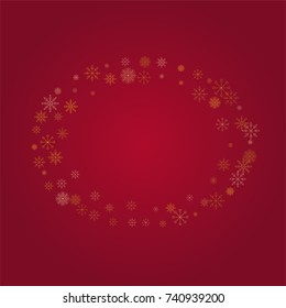 Christmas snow powder frame or border of a random scatter snowflakes on a red background. Snow explosion. Ice storm.