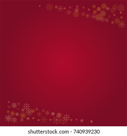 Christmas snow powder frame or border of a random scatter snowflakes on a red background. Snow explosion. Ice storm.