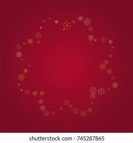 Christmas snow powder frame or border of a random scatter snowflakes on a red background. Snow explosion. Ice storm.