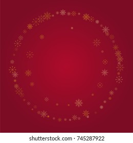 Christmas snow powder frame or border of a random scatter snowflakes on a red background. Snow explosion. Ice storm.
