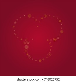 Christmas snow powder frame or border of a random scatter snowflakes on a red background. Snow explosion. Ice storm.