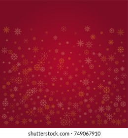 Christmas snow powder frame or border of a random scatter snowflakes on a red background. Snow explosion. Ice storm.