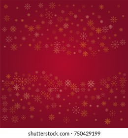Christmas snow powder frame or border of a random scatter snowflakes on a red background. Snow explosion. Ice storm.