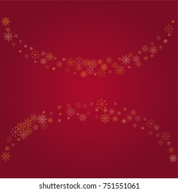 Christmas snow powder frame or border of a random scatter snowflakes on a red background. Snow explosion. Ice storm.