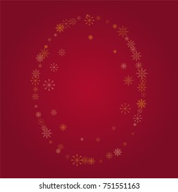 Christmas snow powder frame or border of a random scatter snowflakes on a red background. Snow explosion. Ice storm.