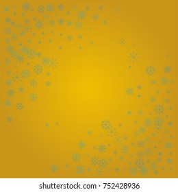 Christmas snow powder frame or border of a random scatter snowflakes on a golden background. Snow explosion. Ice storm.