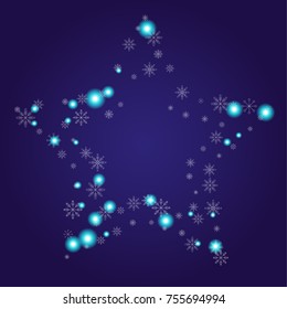 Christmas snow powder frame or border of a random scatter snowflakes on an indigo background. Snow explosion. Ice storm.