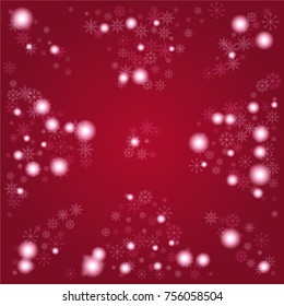 Christmas snow powder frame or border of a random scatter snowflakes on a red background. Snow explosion. Ice storm.