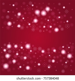 Christmas snow powder frame or border of a random scatter snowflakes on a red background. Snow explosion. Ice storm.