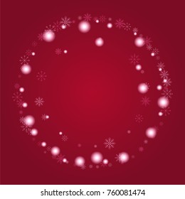 Christmas snow powder frame or border of a random scatter snowflakes on a red background. Snow explosion. Ice storm.