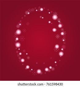 Christmas snow powder frame or border of a random scatter snowflakes on a red background. Snow explosion. Ice storm.
