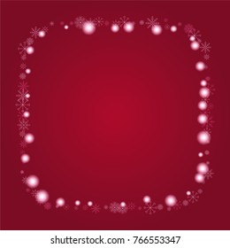 Christmas snow powder frame or border of a random scatter snowflakes on a red background. Snow explosion. Ice storm.