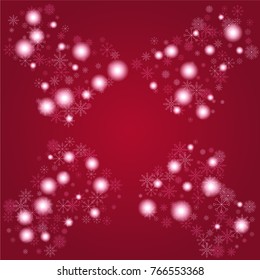 Christmas snow powder frame or border of a random scatter snowflakes on a red background. Snow explosion. Ice storm.