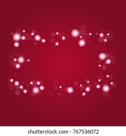 Christmas snow powder frame or border of a random scatter snowflakes on a red background. Snow explosion. Ice storm.