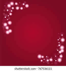 Christmas snow powder frame or border of a random scatter snowflakes on a red background. Snow explosion. Ice storm.