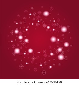Christmas snow powder frame or border of a random scatter snowflakes on a red background. Snow explosion. Ice storm.