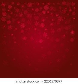 Christmas Snow Red Background. Winter Snowflakes Subtle Frame, Greeting Card, Party Event Decoration. New Year Holidays Gift Coupon Backdrop. Noel Vector Illustration