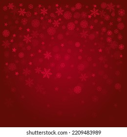 Christmas snow red background. Winter snowflakes subtle frame, greeting card, party event decoration. New Year Holidays gift coupon backdrop. Noel Vector illustration