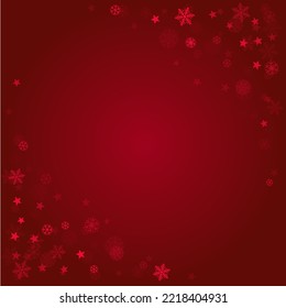 Christmas snow red background. Winter snowflakes subtle frame, greeting card, party event decoration. New Year Holidays gift coupon backdrop. Noel Vector illustration