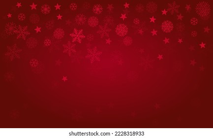 Christmas snow red background. Winter snowflakes subtle frame, greeting card, party event decoration. New Year Holidays gift coupon backdrop. Noel Vector illustration