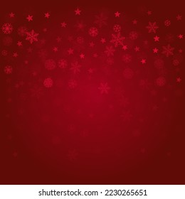 Christmas snow red background. Winter snowflakes subtle frame, greeting card, party event decoration. New Year Holidays gift coupon backdrop. Noel Vector illustration
