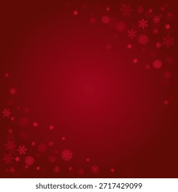 Navidades de fondo rojo nieve. Marco sutil de los copos de nieve del invierno, tarjeta de felicitación, decoración del acontecimiento del partido. Fondo de Cupón de regalo de Días festivos de año Nuevo. Noel Ilustración vectorial
