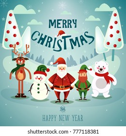 Christmas snow scene vector illustraion.
