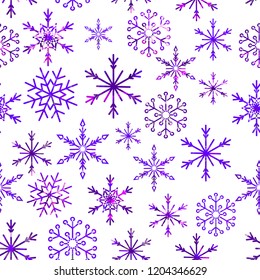 Christmas snow seamless pattern with beautiful snowflakes falling and scattered on tiled repeating ornament of winter snow