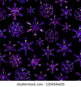 Christmas snow seamless pattern with beautiful snowflakes falling and scattered on tiled repeating ornament of winter snow