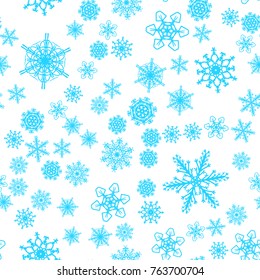 Christmas snow seamless pattern with beautiful snowflakes falling and scattered on tiled repeating ornament of winter snow