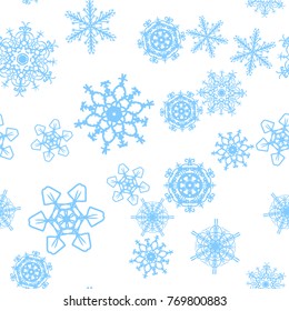 Christmas snow seamless pattern with beautiful snowflakes falling and scattered on tiled repeating ornament of winter snow