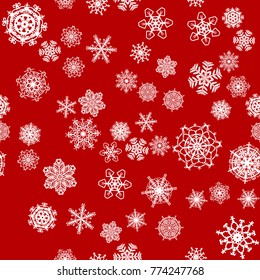 Christmas snow seamless pattern with beautiful snowflakes falling and scattered on tiled repeating ornament of winter snow