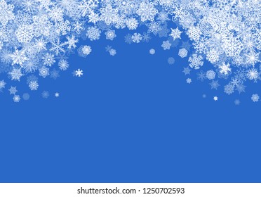 Christmas snow seasonal background with scattered snowflakes falling in winter time for New Years or xmas holiday cards and invitations