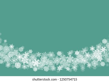 Christmas snow seasonal background with scattered snowflakes falling in winter time for New Years or xmas holiday cards and invitations