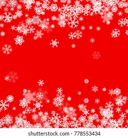 Christmas snow seasonal background with scattered snowflakes falling in winter time for New Years holidays