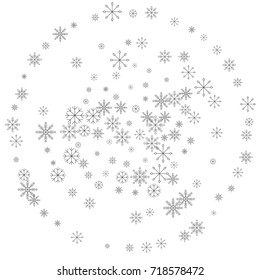 Christmas snow splash background of a random scatter snowflakes isolated on white. Snow explosion. Ice storm.