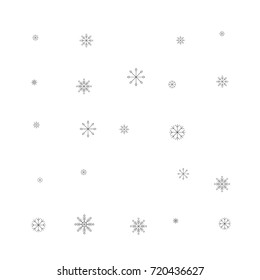Christmas snow splash background of a random scatter snowflakes isolated on white. Snow explosion. Ice storm.