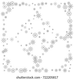 Christmas snow splash background of a random scatter snowflakes isolated on white. Snow explosion. Ice storm.
