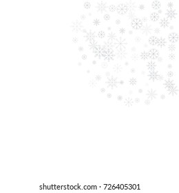 Christmas snow splash background of a random scatter snowflakes isolated on white. Snow explosion. Ice storm.