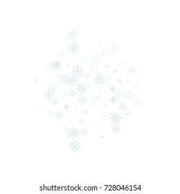 Christmas snow splash background of a random scatter snowflakes isolated on white. Snow explosion. Ice storm.