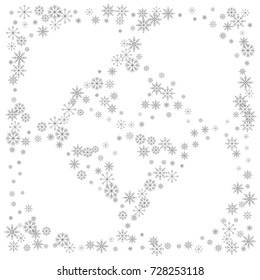 Christmas snow splash background of a random scatter snowflakes isolated on white. Snow explosion. Ice storm.