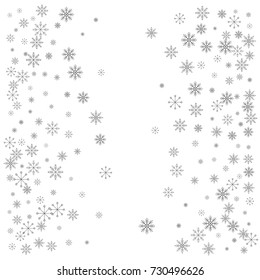 Christmas snow splash background of a random scatter snowflakes isolated on white. Snow explosion. Ice storm.