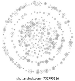 Christmas snow splash background of a random scatter snowflakes isolated on white. Snow explosion. Ice storm.