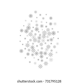 Christmas snow splash background of a random scatter snowflakes isolated on white. Snow explosion. Ice storm.