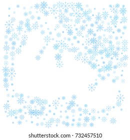 Christmas snow splash background of a random scatter snowflakes isolated on white. Snow explosion. Ice storm.