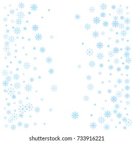 Christmas snow splash background of a random scatter snowflakes isolated on white. Snow explosion. Ice storm.