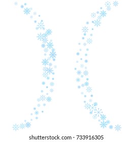 Christmas snow splash background of a random scatter snowflakes isolated on white. Snow explosion. Ice storm.